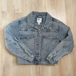 RSQ Jean Denim Jacket Women's Sz Small Crop Cropped Blue Button Front